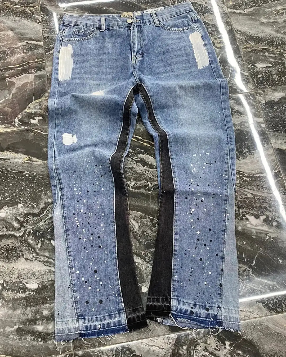 American Streetwear Splashed Ink Patchwork Baggy Jeans Men Women Clothing Tie Dye Trendy Pants Straight Slim Microflard 260914