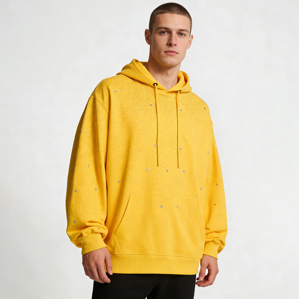 Mens Gradient Scattered Rhinestone Hoodie All Over Starry Bling Diamond Embellishment Long Sleeve Pullover Sweatshirt Kangaroo Pocket Streetwear
