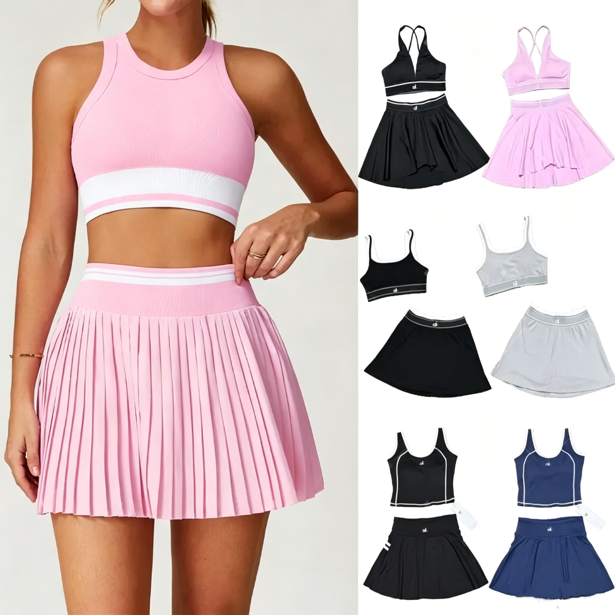 Designer femmes Yoga 2 pièces ensemble taille haute jupe soutien-gorge de sport séchage rapide élastique gymnastique entraînement vêtements de sp