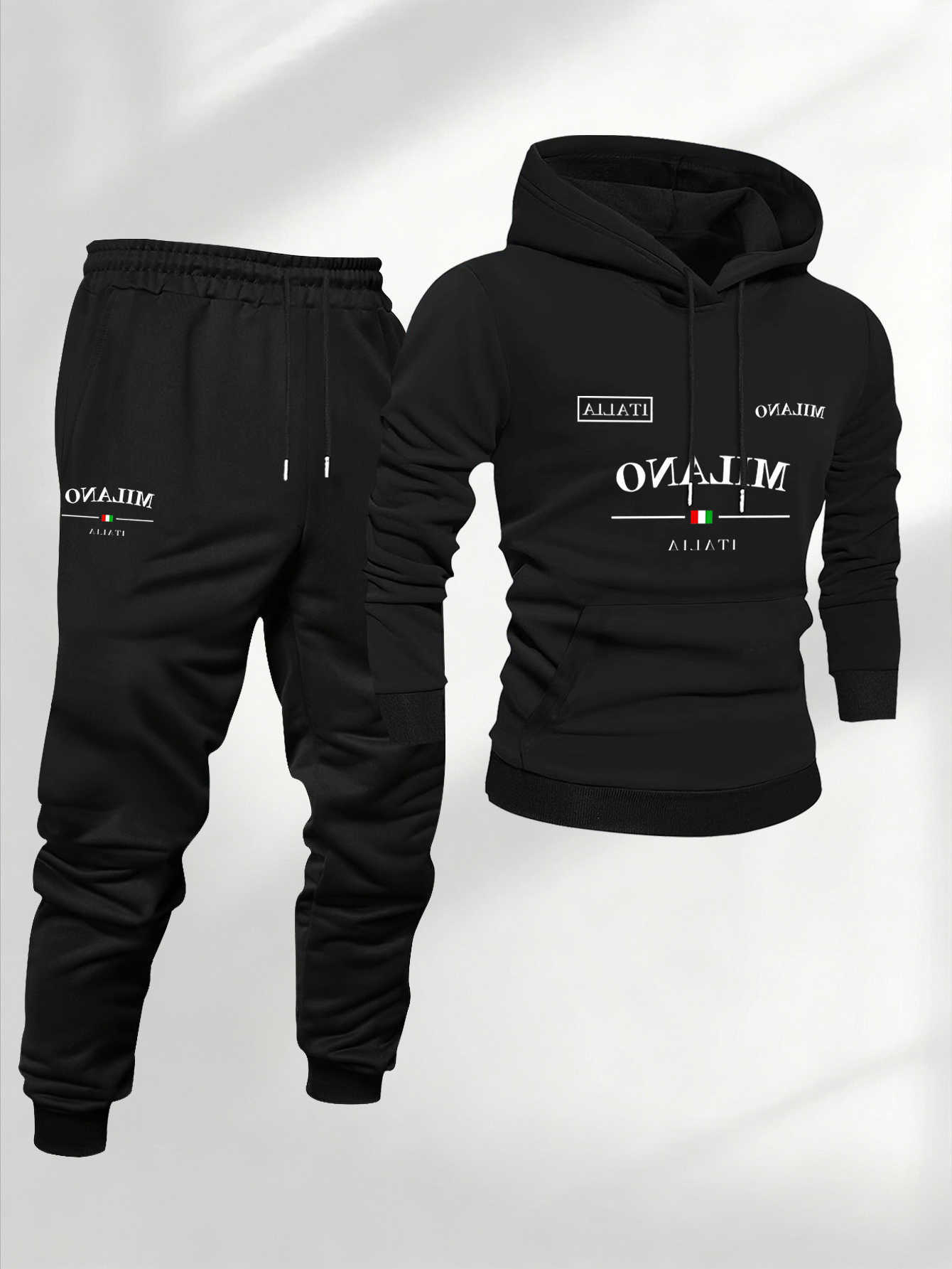 City Milano 2026 Men Letter Print 2Piece Tracksuit Hoodie Jogger Pants Set Urban Style Male Casual Street Sweat Outfit D260915