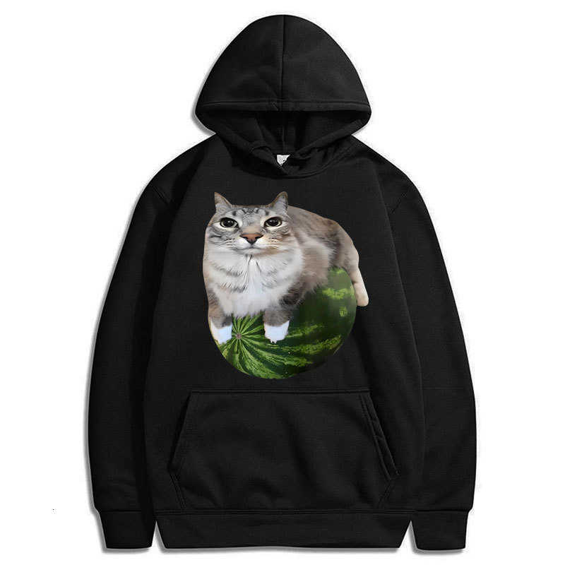 Silly Watermelon Cat Meme Funny Hoodie Men Women Humor Stylish Hilarious Long sleeve Oversized Casual Pullover Streetwear D260915