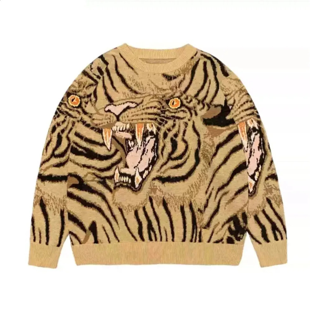 24SS Jacquard Tiger Totem Knitted Pullovers Japanese Sweaters for Men 260907