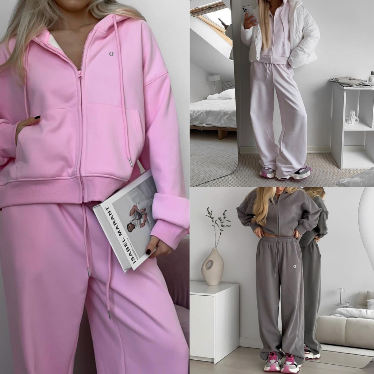 A2911 3D argent femmes Zip capuche Cardigan ensemble à lacets pantalon décontracté deux pièces tenue mode sweat à capuche pantalon ample ensemble