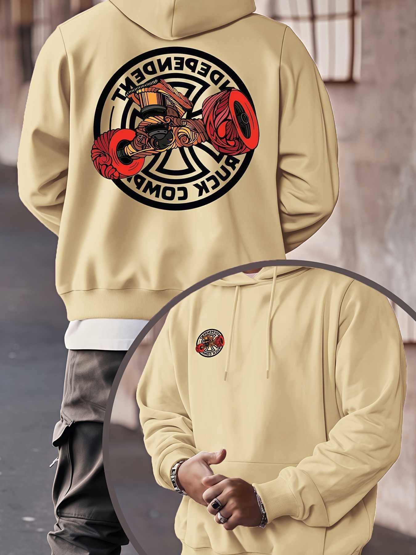 sweatshirt New stylish men's hooded casual drawstring design with creative print multi-functional casual top for adults. D260915