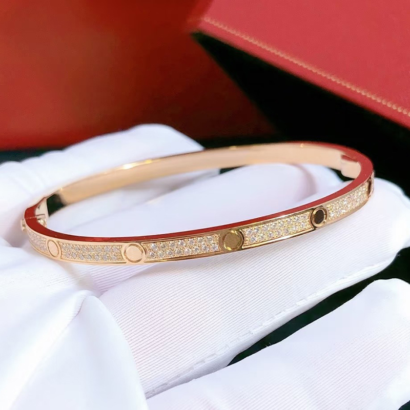 High quality Classic Luxury Bracelet Full Diamond Copper 4mm Design Bracelets for Women Exquisite Charm Bangles Jewelry Wristband Party Gift 18K gol