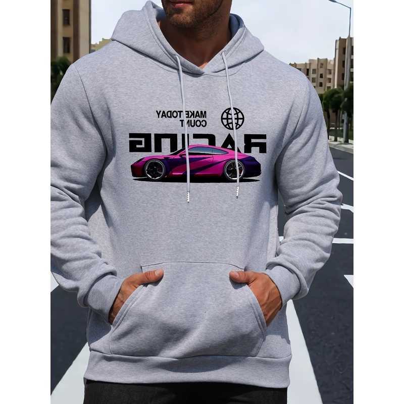 Racing Men's Plus Size Graphic Hoodie - 100% Polyester Casual Pullover Sweatshirt Knitted Fabric with Slight Stretch D260915