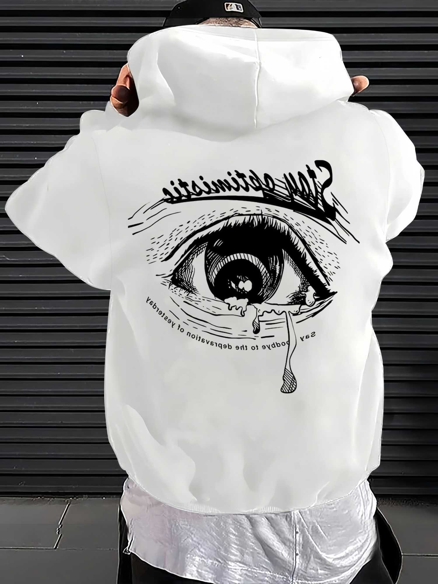 Men's French Style Casual Fall/Winter Long sleeve Printed with Eye Lines Daily Loose-Fitting Outdoor Pullover Hooded Shirt D260915