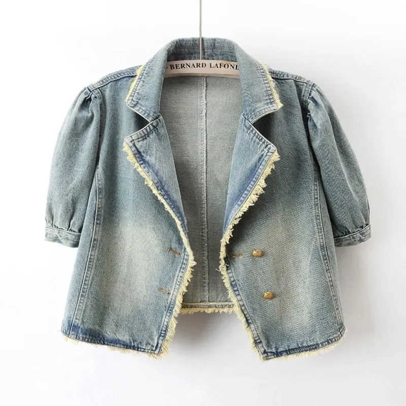 Jacket Denim 2025 Spring Womens Autumn Puffed Ladies CowCoat Temperament Casual Female Top S2609156MMR