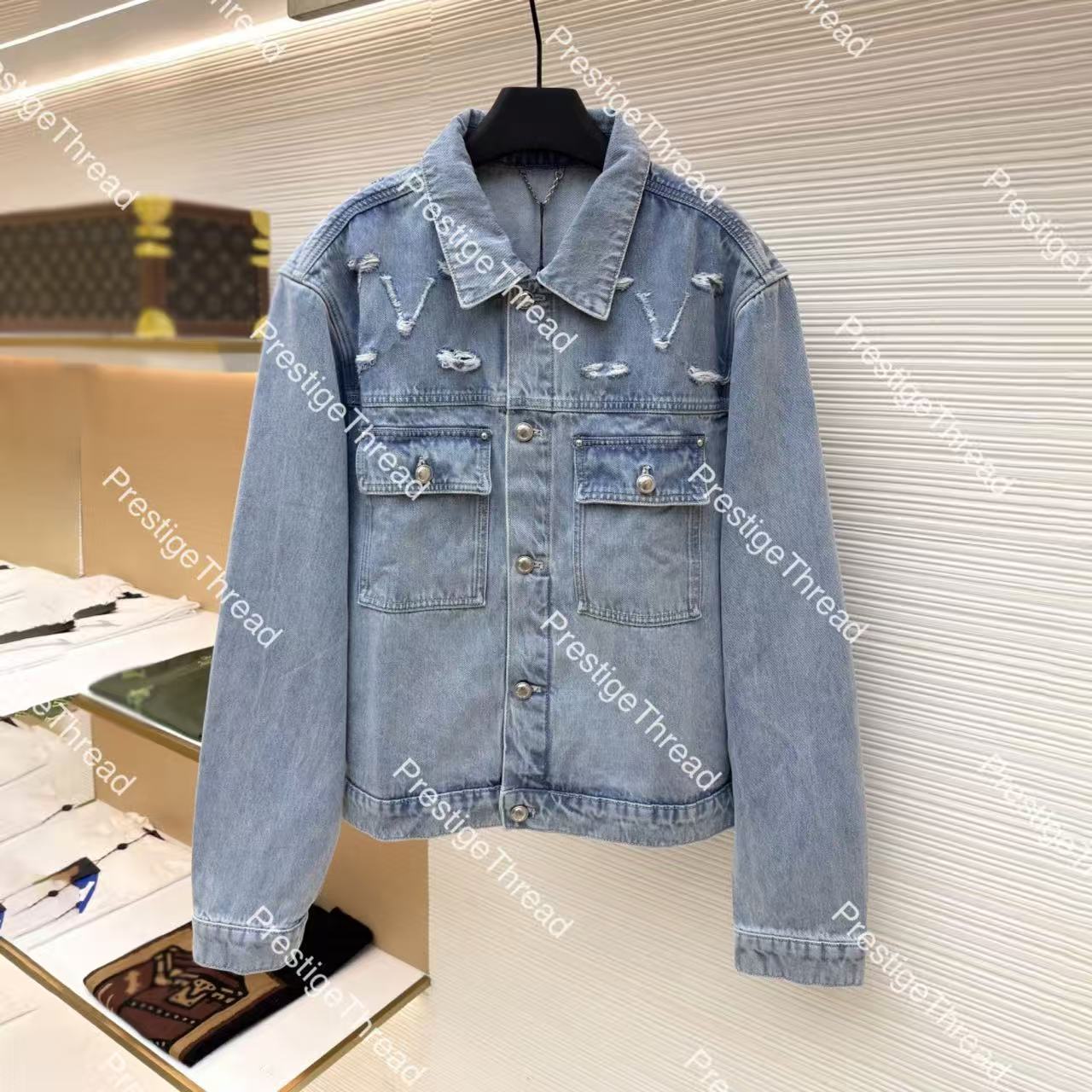 Casual Slim-Fit Floral Print Denim Jacket, Men's Distressed Button-Up Jacket with Long Sleeves, Two Chest Pockets, Dail..
