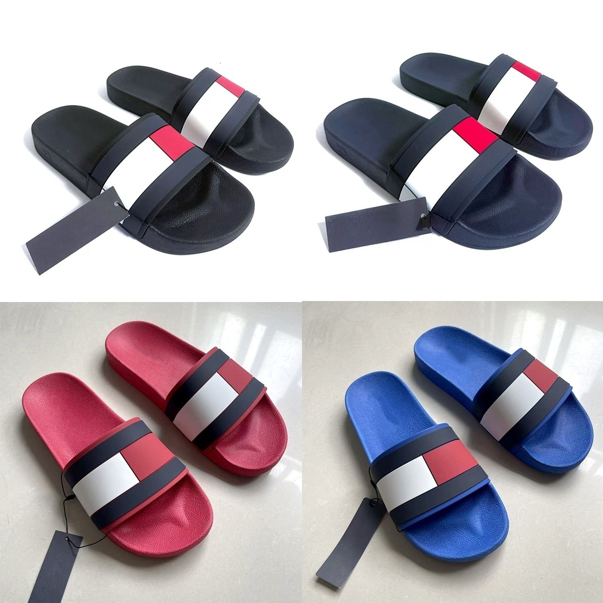 1 1 Designer slippers Rubber Tommyslide sandale Home shoes sandals Summer casual luxurys Flat slider 10a Fashion men's slip on Outdoor Beach po
