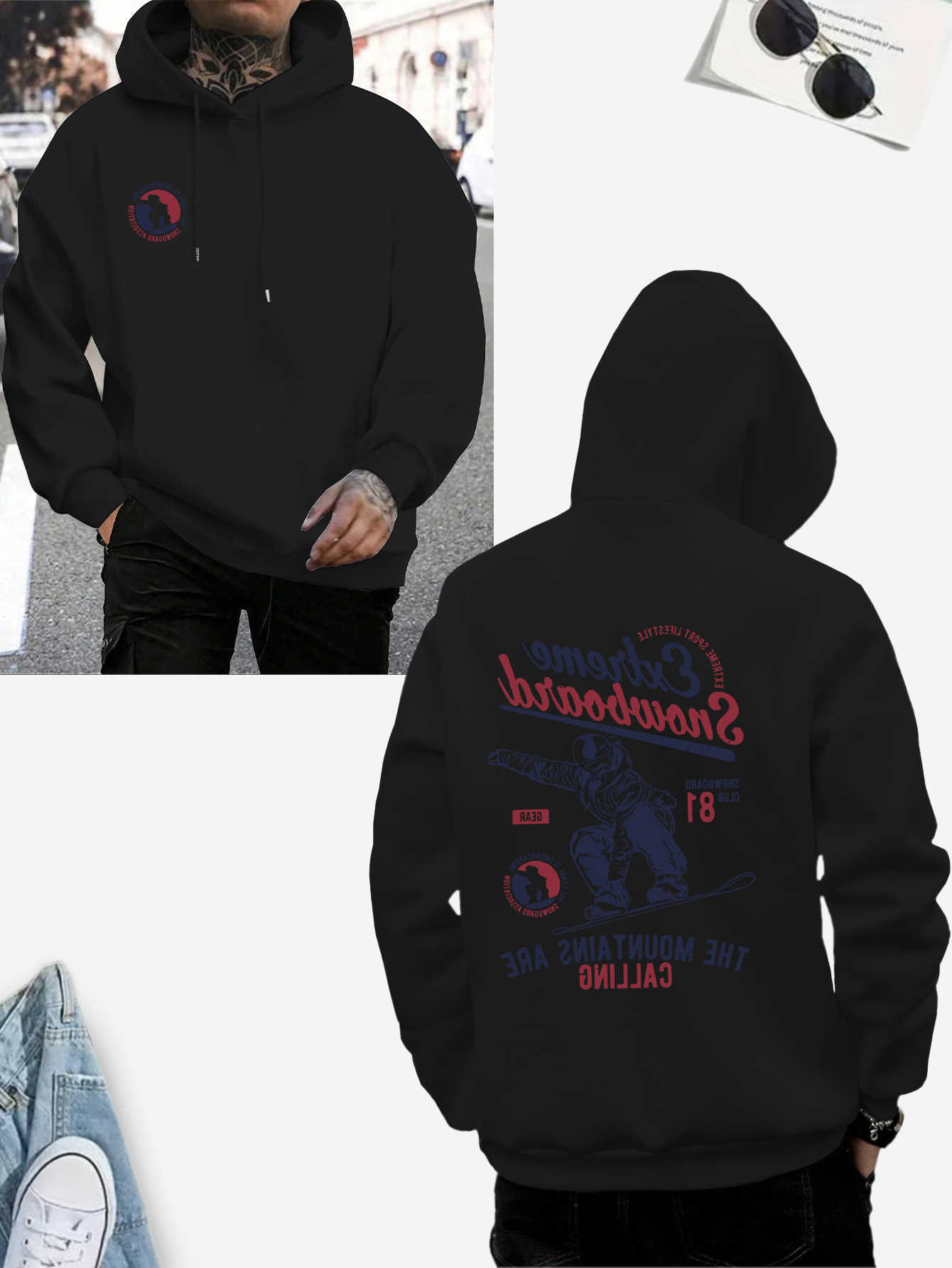 printed pattern -style hooded ski sweatshirt. Mountains are calling for casual loose fall and winter pullover shirts. D260915