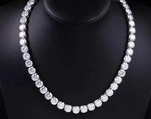 Elegant Moissanite Tennis Necklace Round Brilliant Cut Chain 925 Silver Prong Setting Women's Luxury Strand Bead