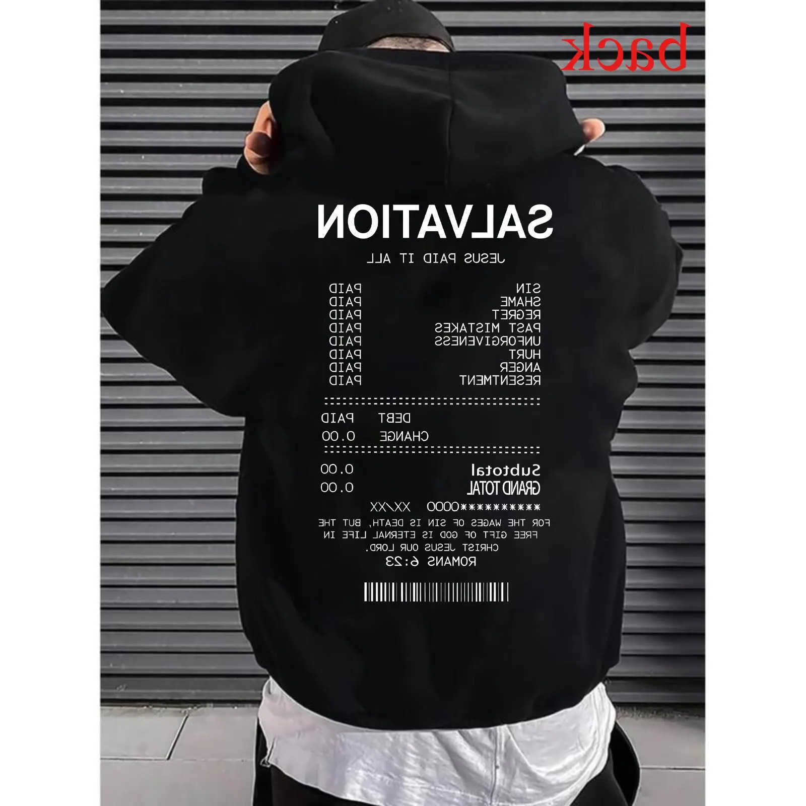 SALVATION Jesus Debt Hoodie. Paid Men'S Casual Autumn Winter Wear. Cozy Trendy. Features Religious Print Perfect Street Style D260915