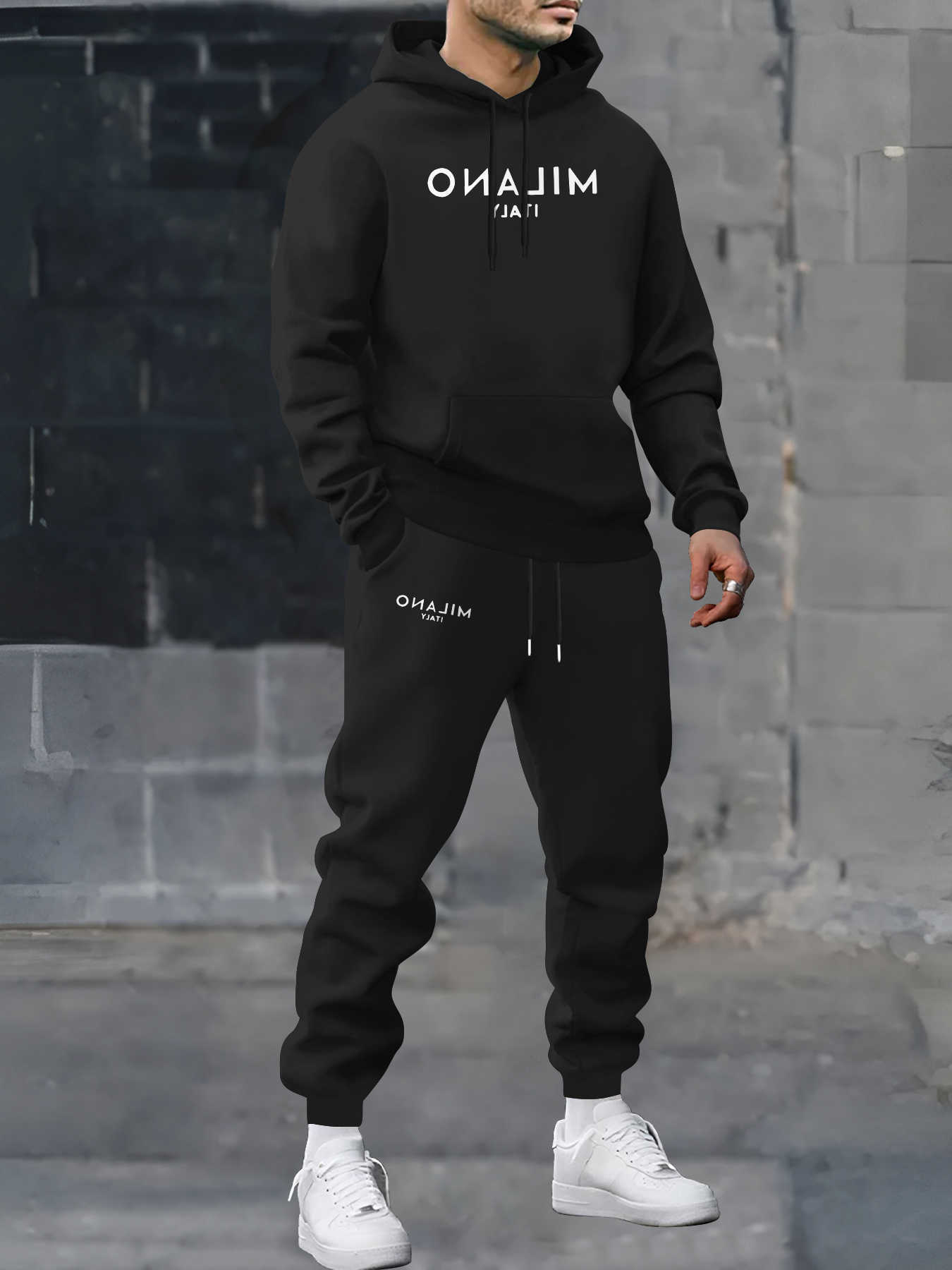 Men MILANO ITALY Letter 2026 Print 2Piece Tracksuit Hoodie Jogger Pants Autumn Winter Casual Street Sportswear D260915