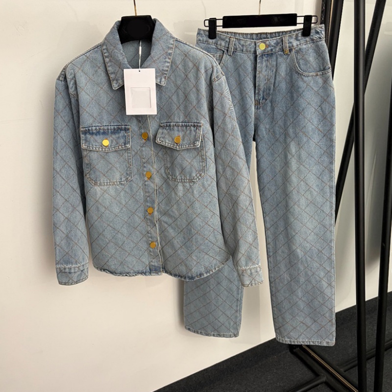 Luxury Paid Embroidered Denim Jacket Women Vintage High Waist Jeans Gold Buttons Lapel Shirt Coat Street Style Outfits