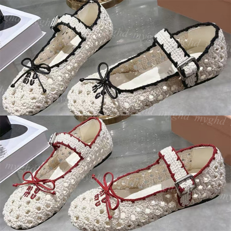 Chaussures plates en Crochet ajouré Mary Jane pour femmes, décor de nœud, sangle de cheville, boucle, bout fermé, chaussures plates pour l'été