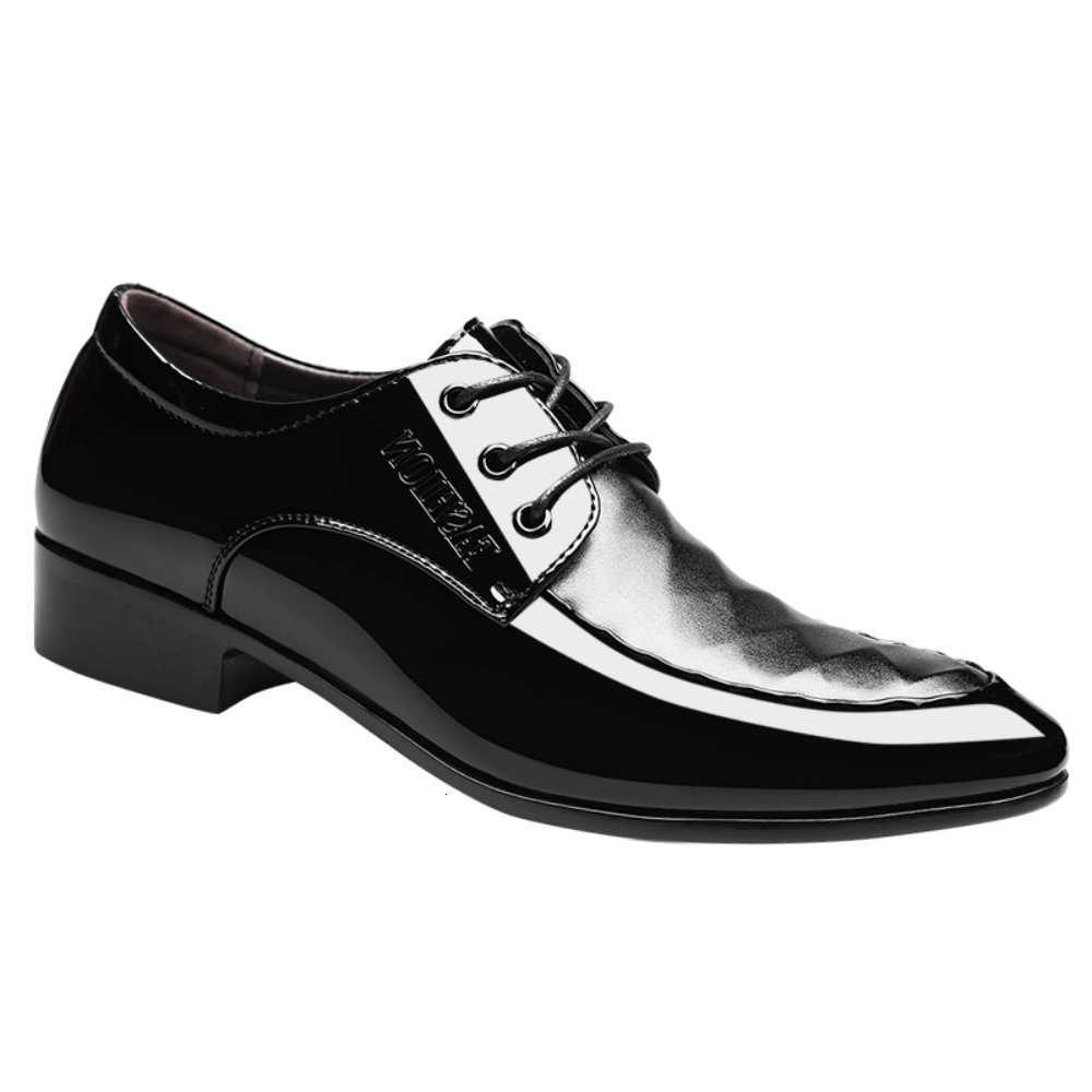 Shiny Men's Formal Dress Shoes Patent Lace up Business Casual Oxford Trendy Plaid Upper Tuxedo Shoes for Men H260915