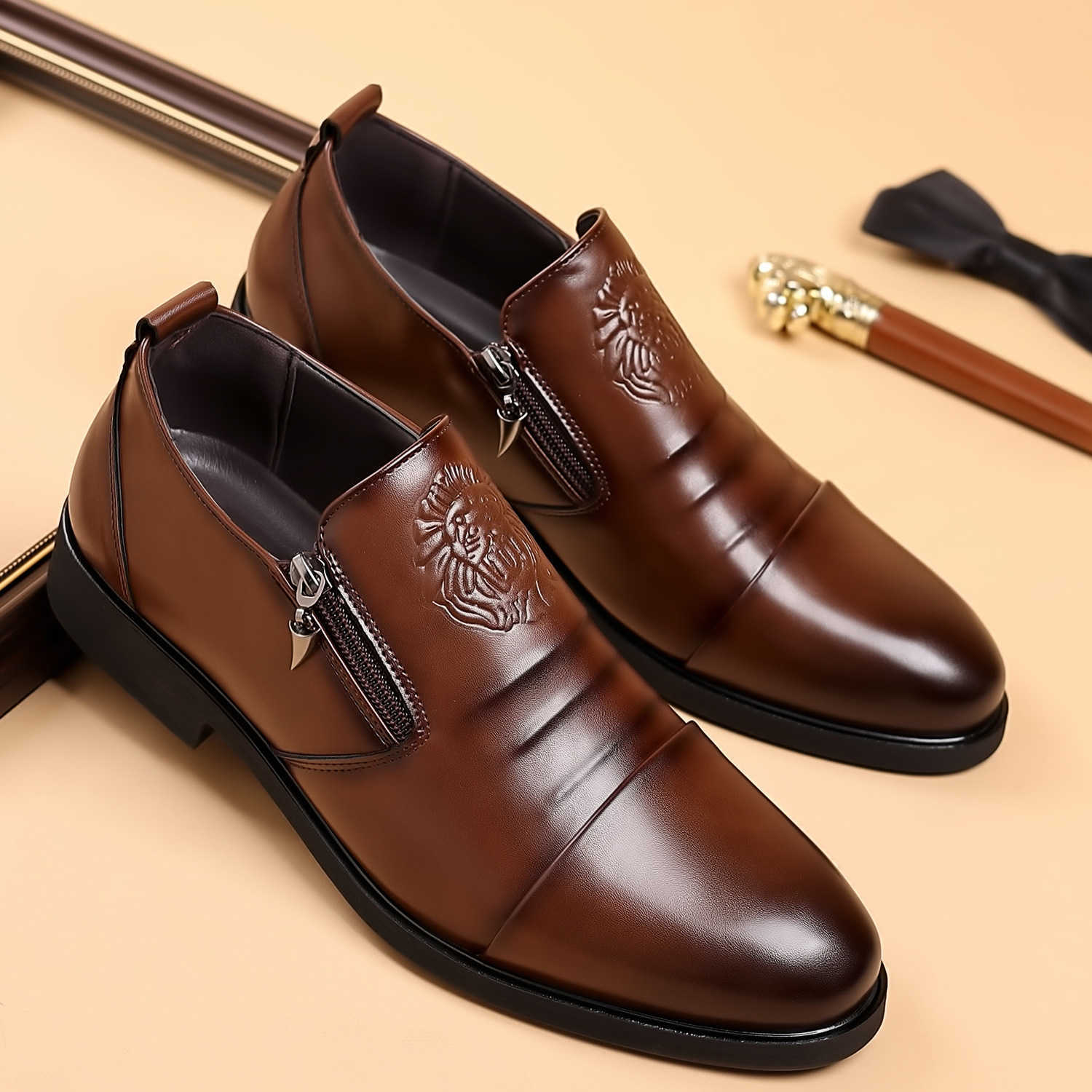 Men Oxford Shoes Lion Head Zip Men Dress Shoes Office Business Loafer High Quality Men Party Wedding Shoes 2024 New H260915