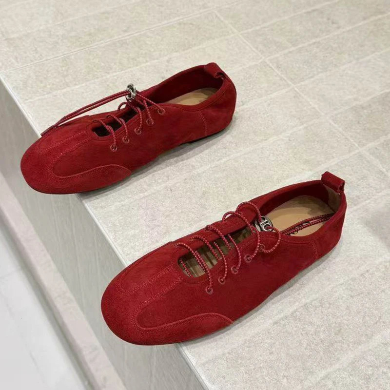 ballet flat shoe Designer Luxury sneakerina loafer suede leather lace low top profile mary jane casual comfort soft toe slip ons red footwear spring