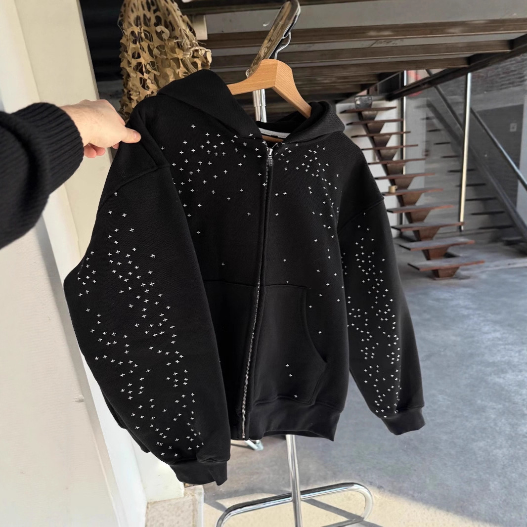 Designer Unisex Winter New Casual Versatile Simple American High Street Starry Sky Trendy Jacket Sweatshirt bc