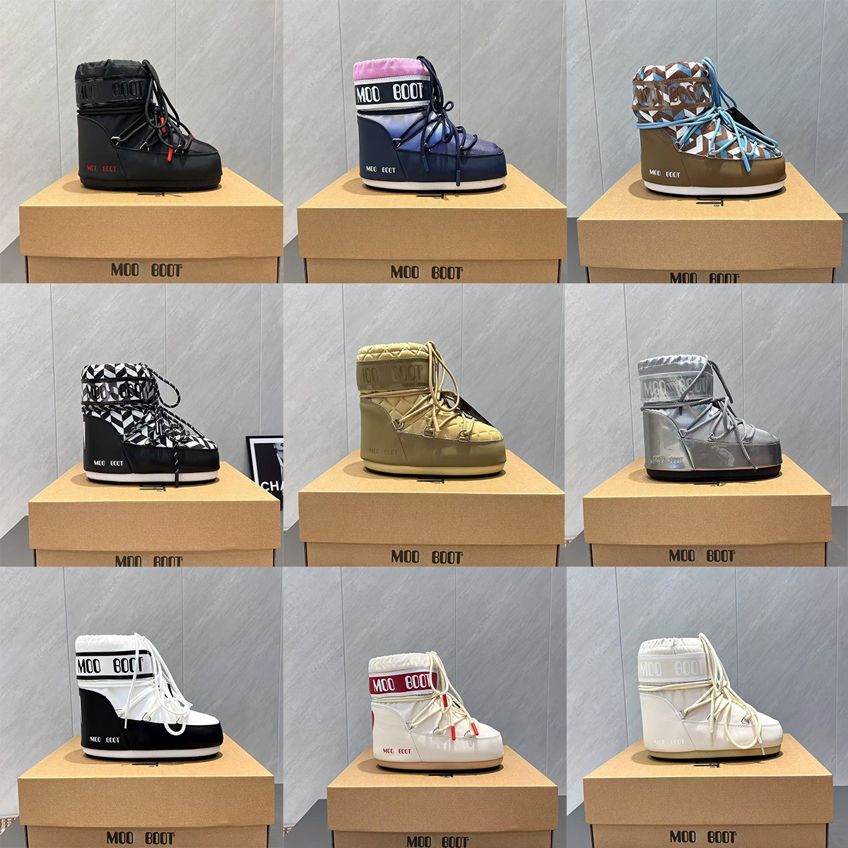 Moons micro Boot low Nylon 100% waterproof womens Snow Boots Sheepskin Suede luxury Designer Ankle Top drawstring Winter Ankle boots Fashion Rubber