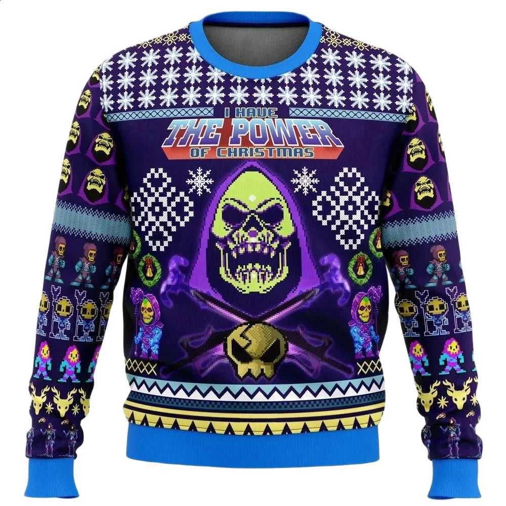 The 2026 Christmas Power hoodie Of Christmas Anime Cartoon 2025 New Fashion Xmas Gift Cartoon Graphic Sweatshirts Men's Anime Jumper Sweater To