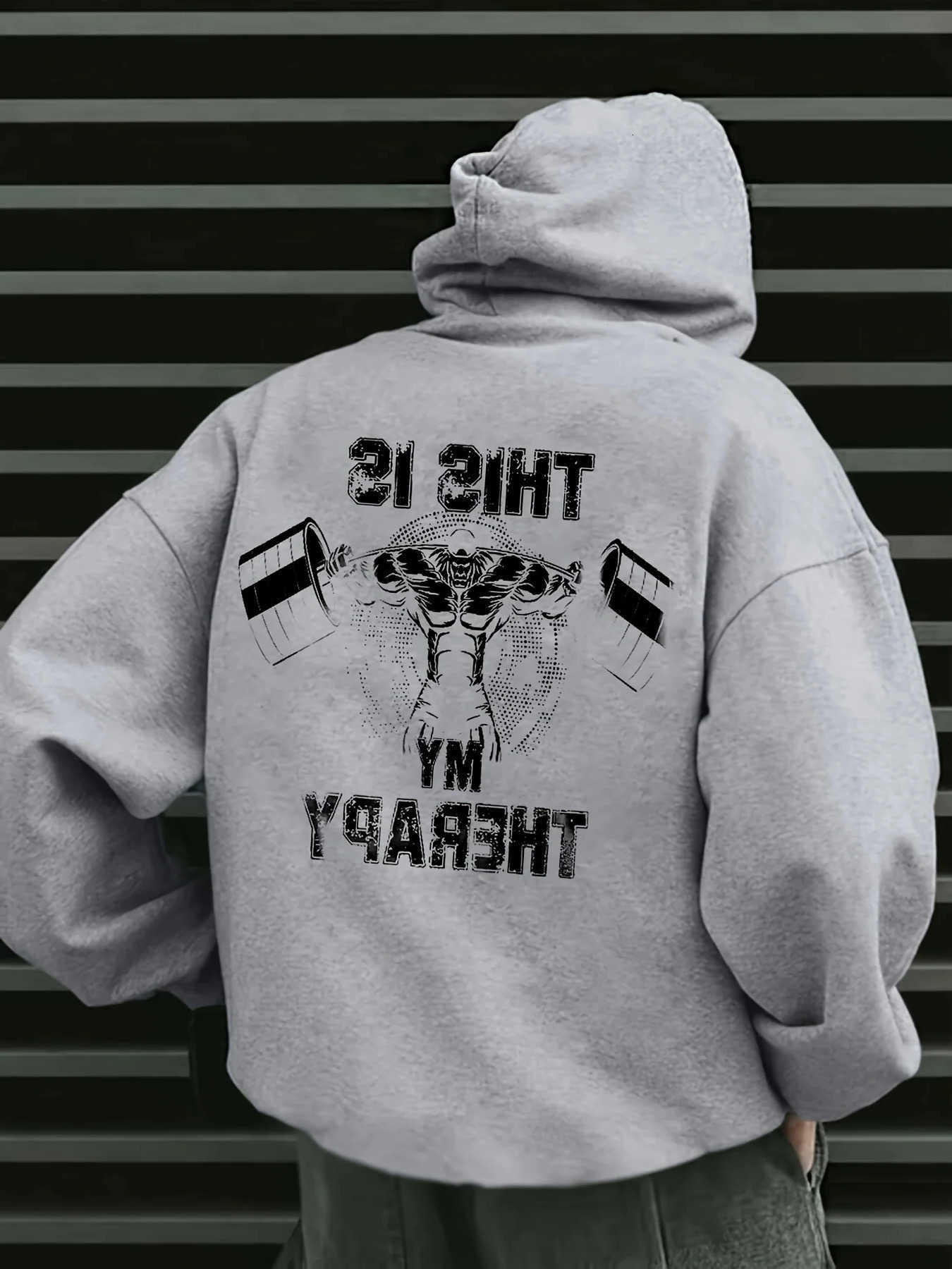 Fitness Culture Hoodie Men's - This is my healing. Weightlifting pattern on the back print. Down jacket.Fall/Winter style. D260915