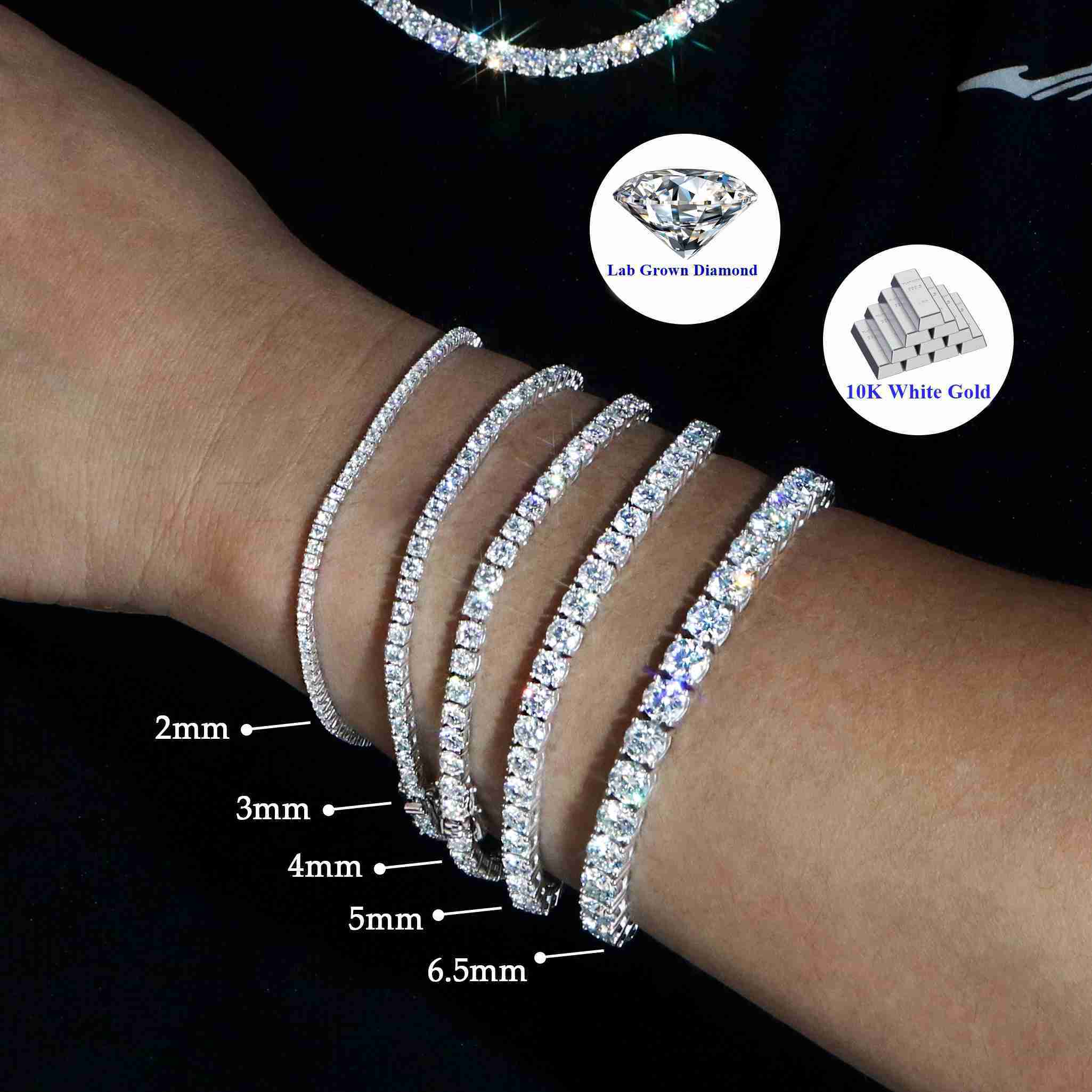 Custom Lab Grown Diamond Tennis Bracelet IGI Certified 10K 14K Gold 2MM 3MM 4MM 5MM 6.5MM CVD DEF Vvs Chain