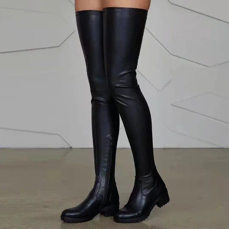 2026 Winter Over The Knee Women Boots European Platform Zipper Ladies Shoes Comfort Square High Heels Elastic Leather Long 260916