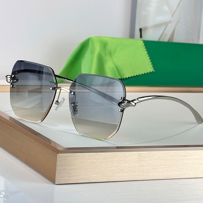 Frameless Metal Shield Sunglasses BV1438S Classic Womens Irregular Square Lens Markedness Knot Silk Metal Mirror Legs Daily Outdoor Beach Luxury