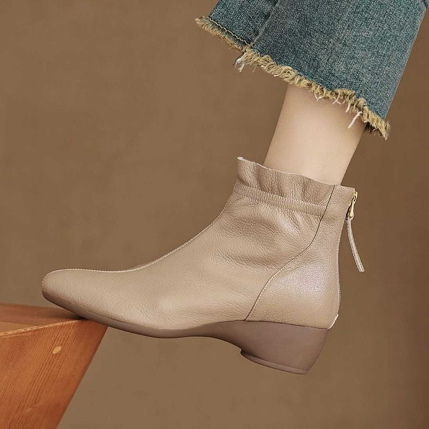 Boots Women Pointed-toe Wedge Mid-calf Autumn Winter Adult Warm PU Leather Boots Lady Non-slip Snow Short Boots Casual Shoes D260916