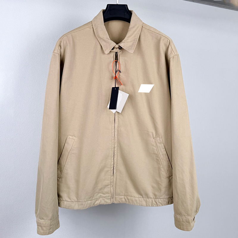 Luxury Men Khaki Jacket Designer Lapel Collar Long Sleeve Outerwear Daily Office Minimalist Zipper Coat