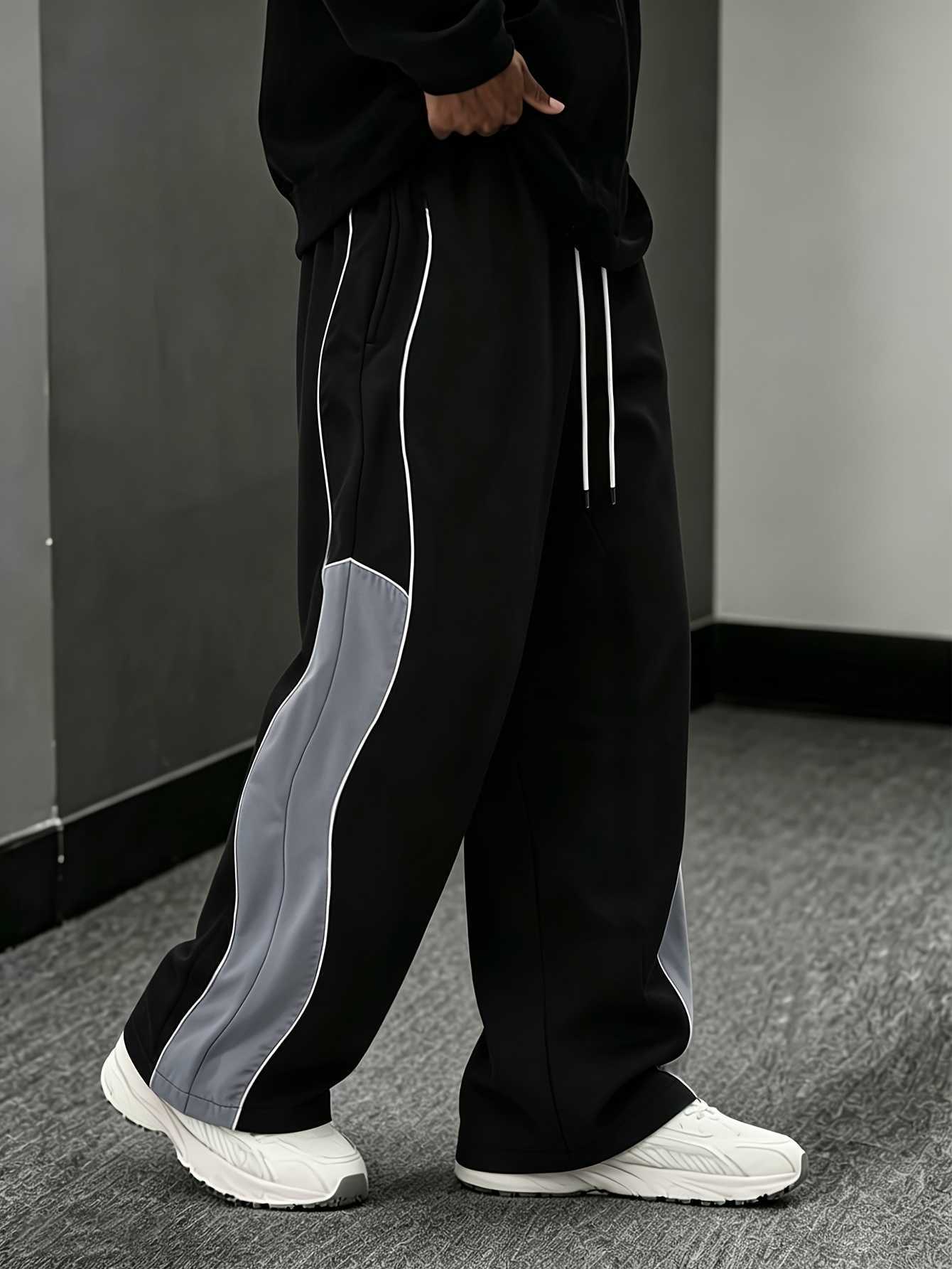 Men Women Unisex Quick Dry Color Block Spliced Long Pants Loose StraightLeg Trousers Outdoor Hiphop Streetwear Sweatpants D260916