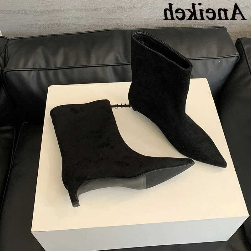Toe Aneikeh Sexy Women Pointed Vintage Ankle Boots Thin Low Heel Warm Knight Boots fashion Slip on Party Wedding Shoes Woman D260916
