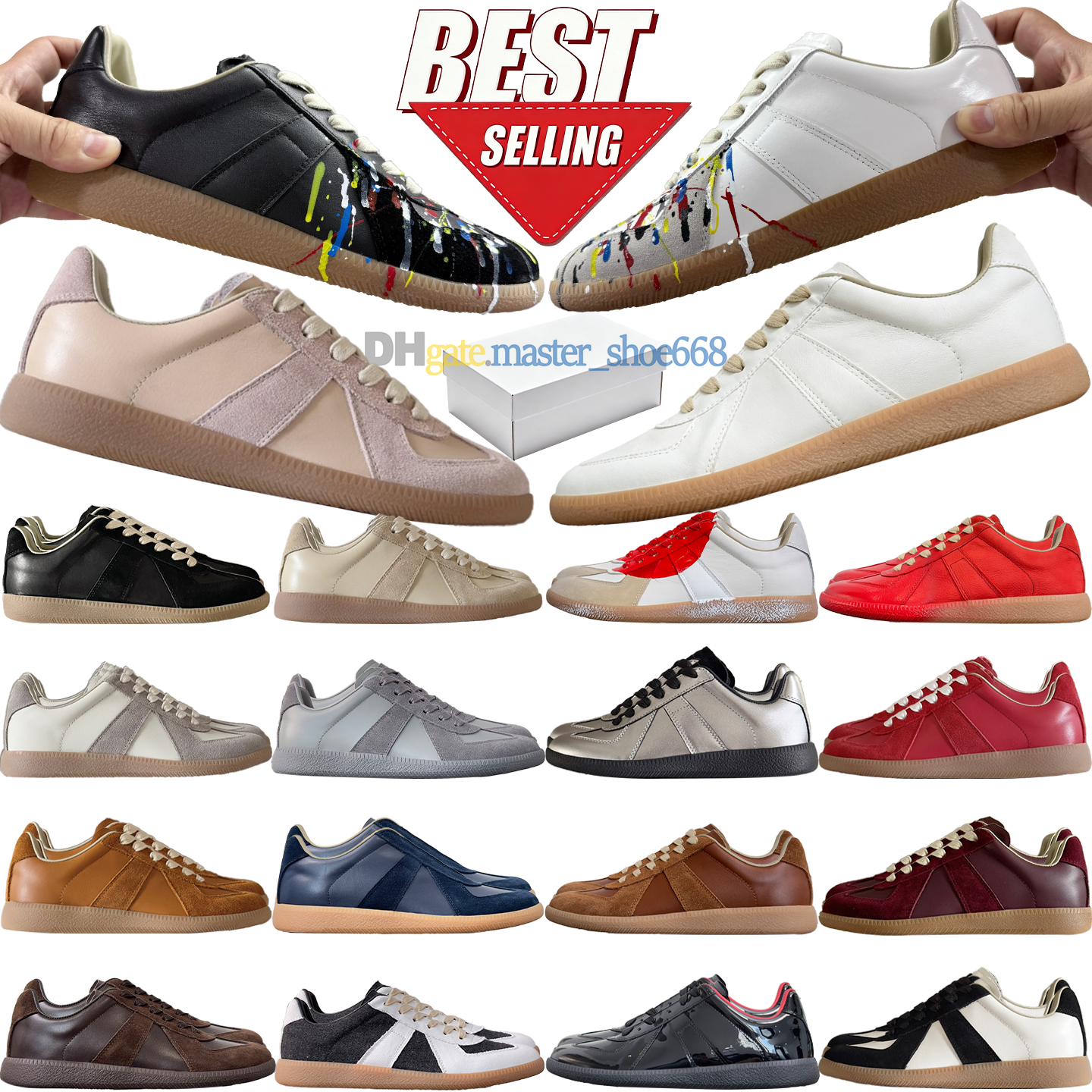gats sneakers 10A high quality leather suede fabric shoes designer shoe men women german army trainer paint replicate sneakers casual shoes leath