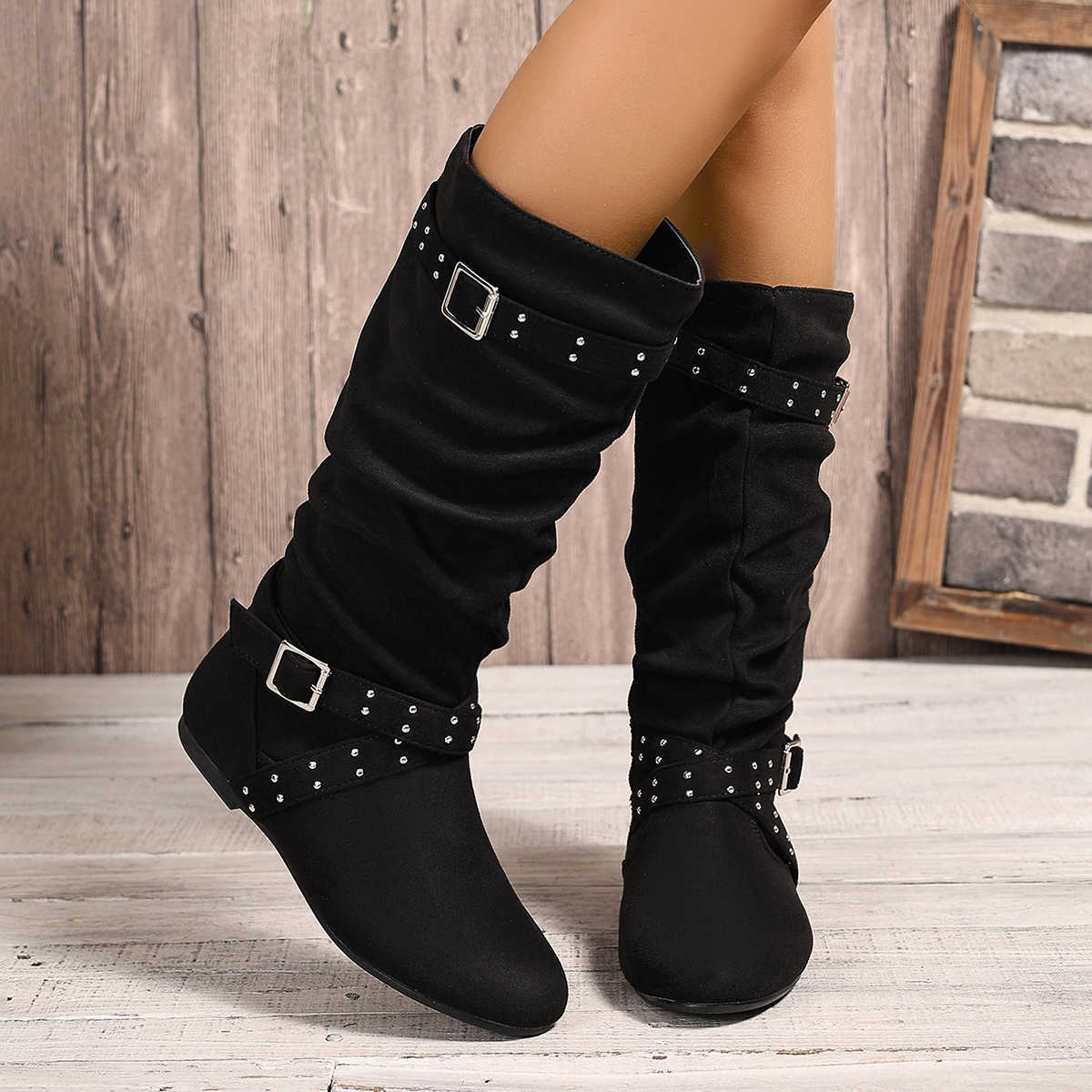 Zipper Flat Side Bottom fashionable Solid Color Comfortable European and American Ladies Youth Mid-Calf Boots D260916