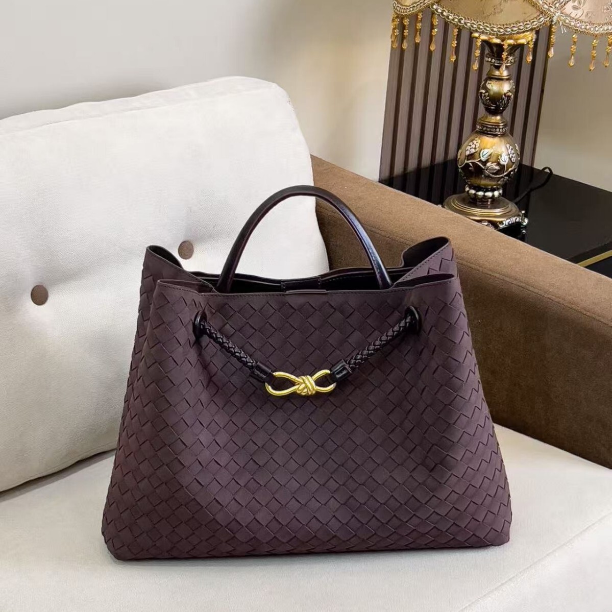 2026 New Model Designer Knitted Woven Tote Treatment Bag 40cm Large Brown Suede Tote Bag 45cm Four-season Men And Women Styles Hardware And Linings