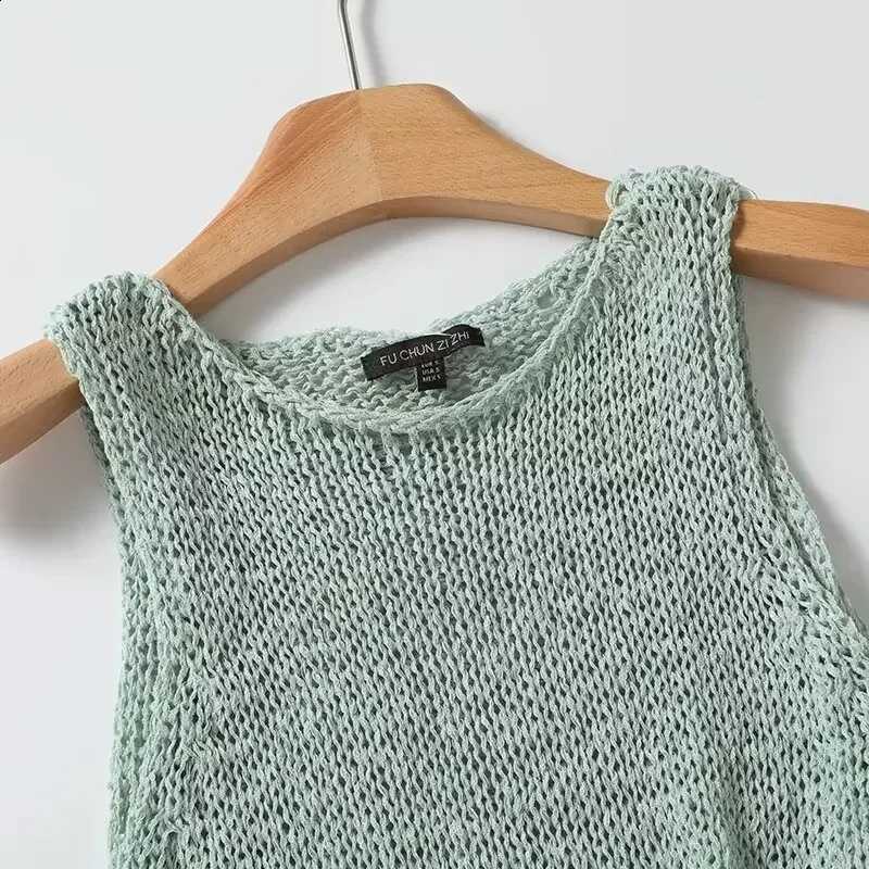 Spring and Summer New Women Fashion Sweet Pink Knitted Sleeveless Vest Chic Round Neck Side Split TopW260915