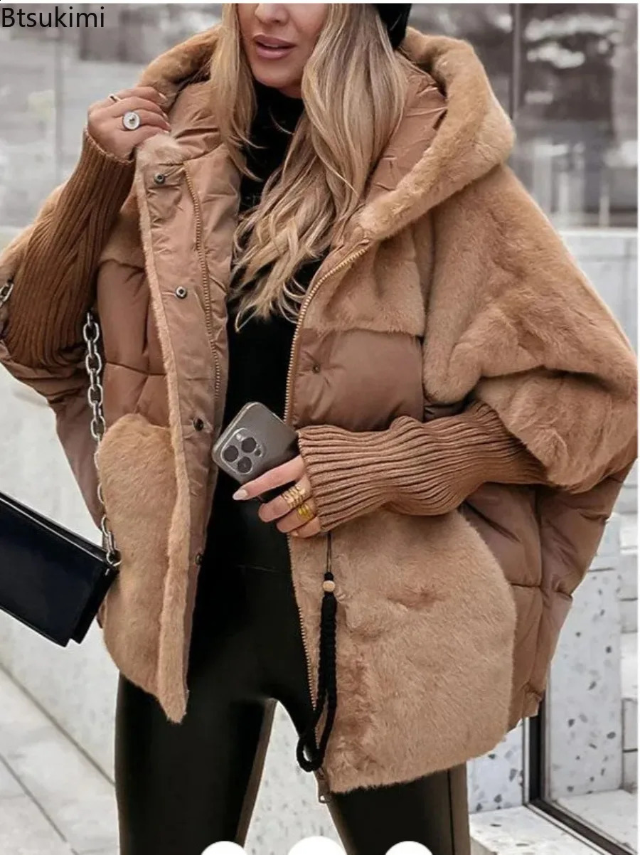 2026 Autumn Winter Womens Loose Splicing Down Cotton Jacket Parka Loose Warm Fashion Jackets Coat Fashionable Streetwear 260916