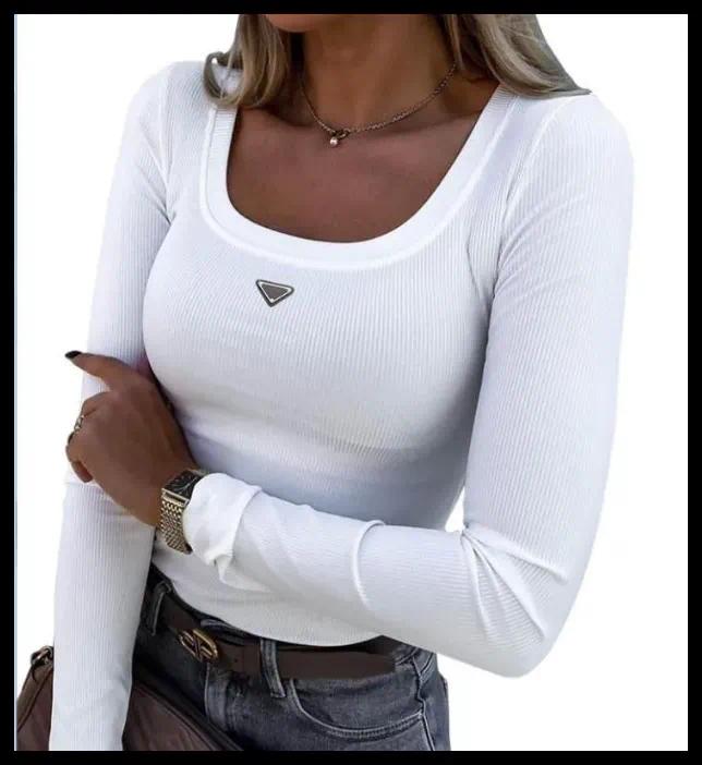 2026 New Designers Womens Letter T-shirt Long Sleeved Base Shirt Black White Colors Tees Ladies Clothes Classic Elastic Slim Tops