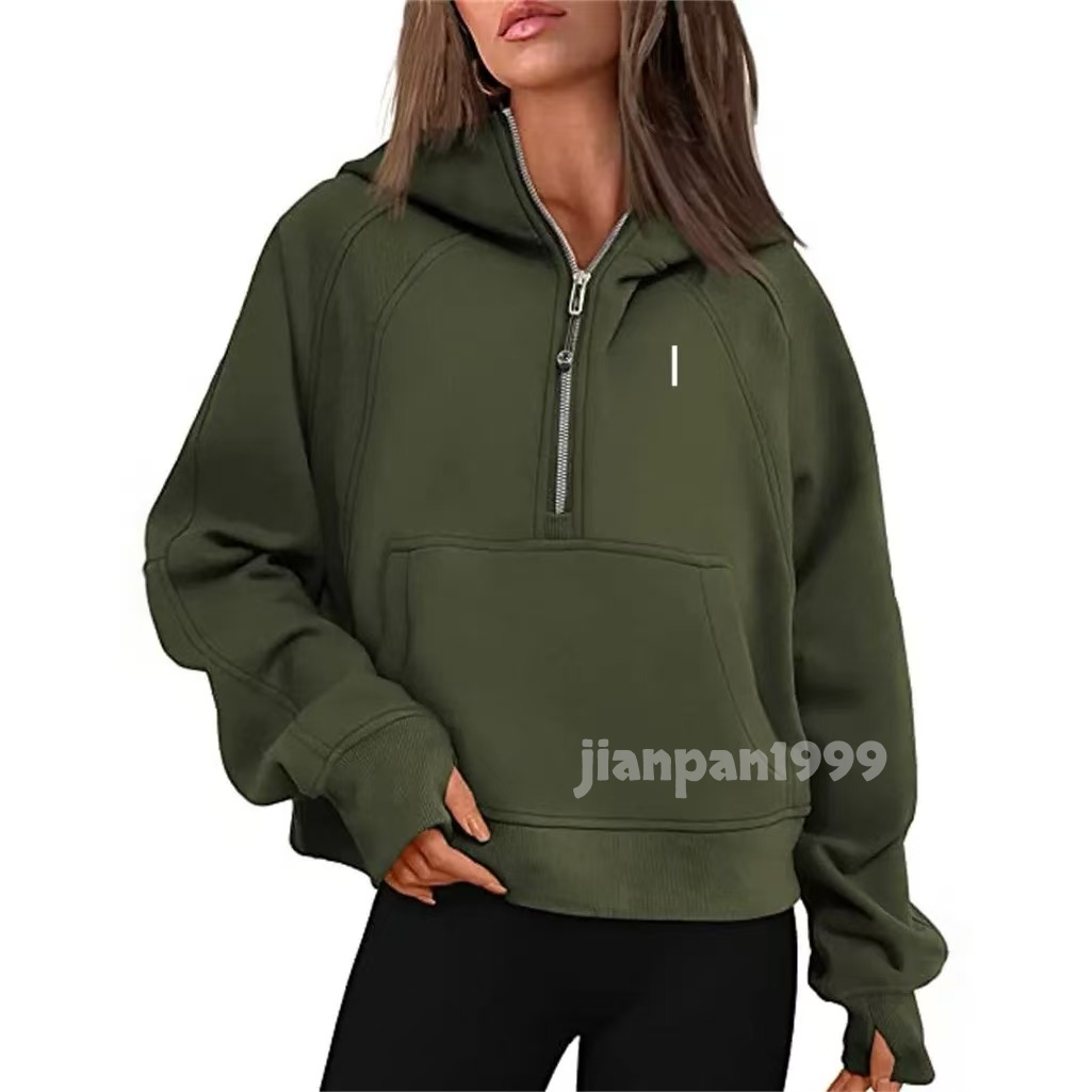 A965 Women Half Zipper Jacket Autumn Hoodies Sweatshirt Yoga Jackets Ladies Sport thick Loose Short Style With Fleece