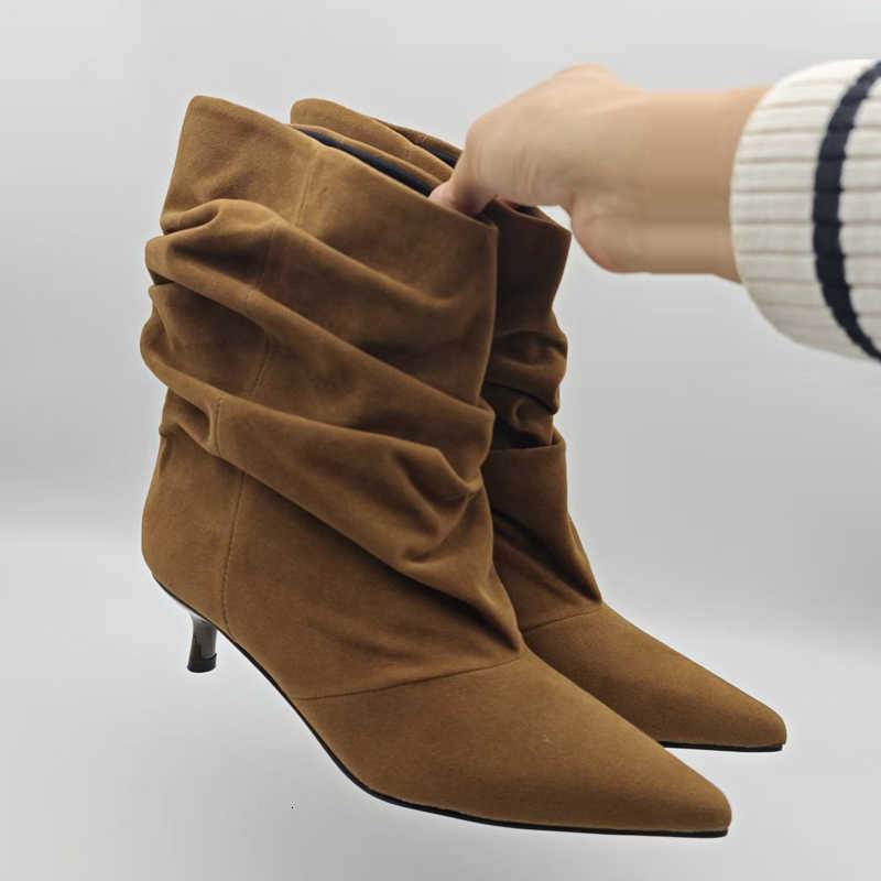 Style Street Aneikeh Pointed Winter Toe Ankle Boots Women Pleated Short Boots Female Designer Femmes Botas De Mujer D260916