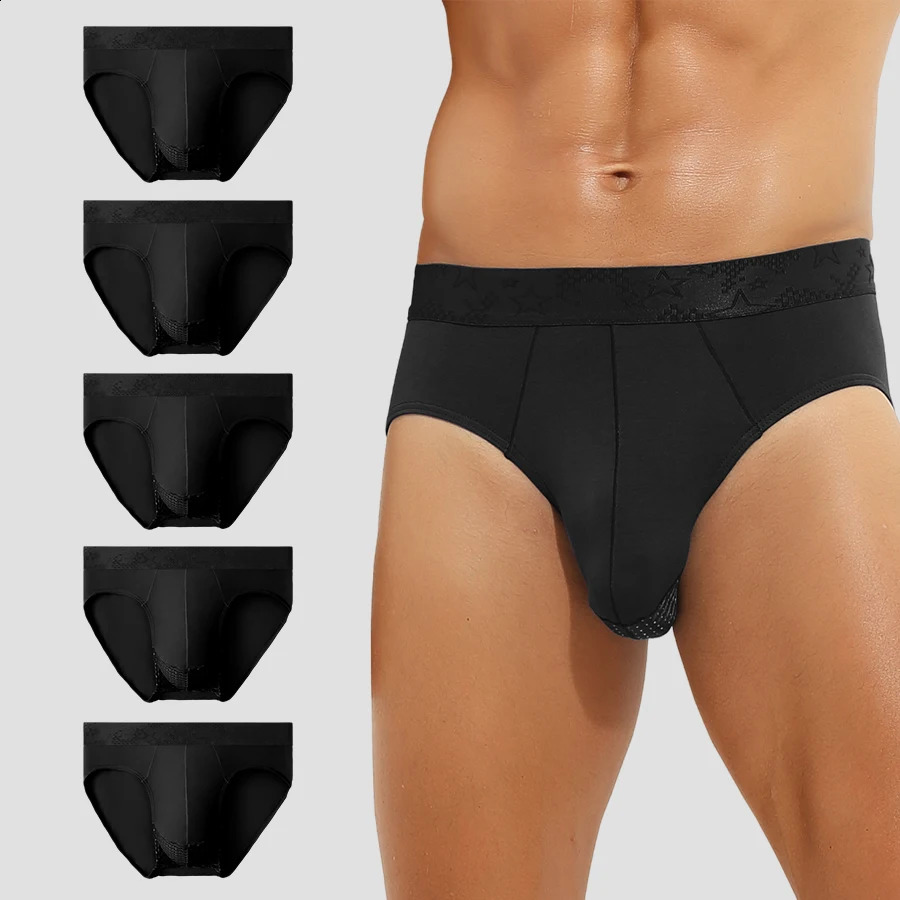 5PCS Scrotal support underwear mens triangle pants Modal summer thin pants ice silk breathable mesh sexy short toe 260916