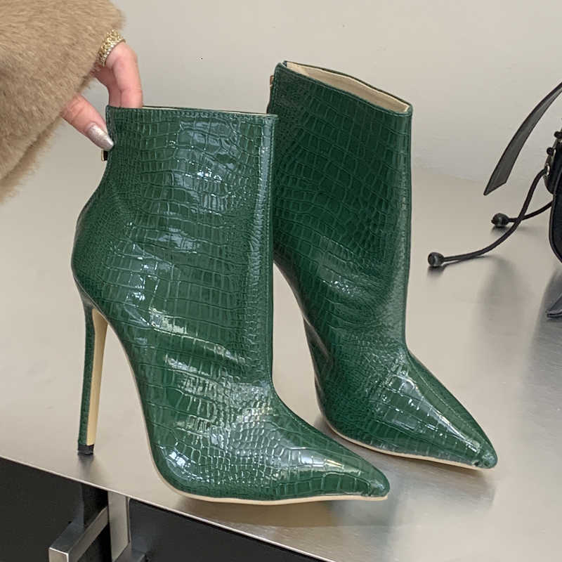 Patterned Aneikeh Spring Sexy Stone Green Zipper Decoration Pointed Toe Zippers Women Pumps Stiletto High Heels Party Dress Shoe D260916