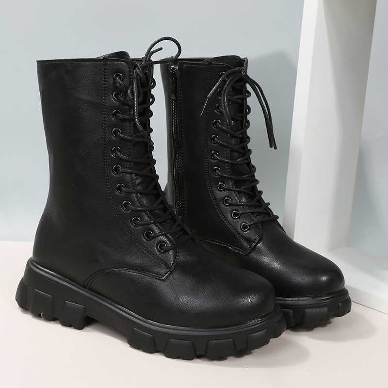 Lightweight Size Women's LaceUp Plus Combat Boots Side Zipper Platform Thick Sole Autumn Winter Casual Faux Leather Ankle Boots D260916