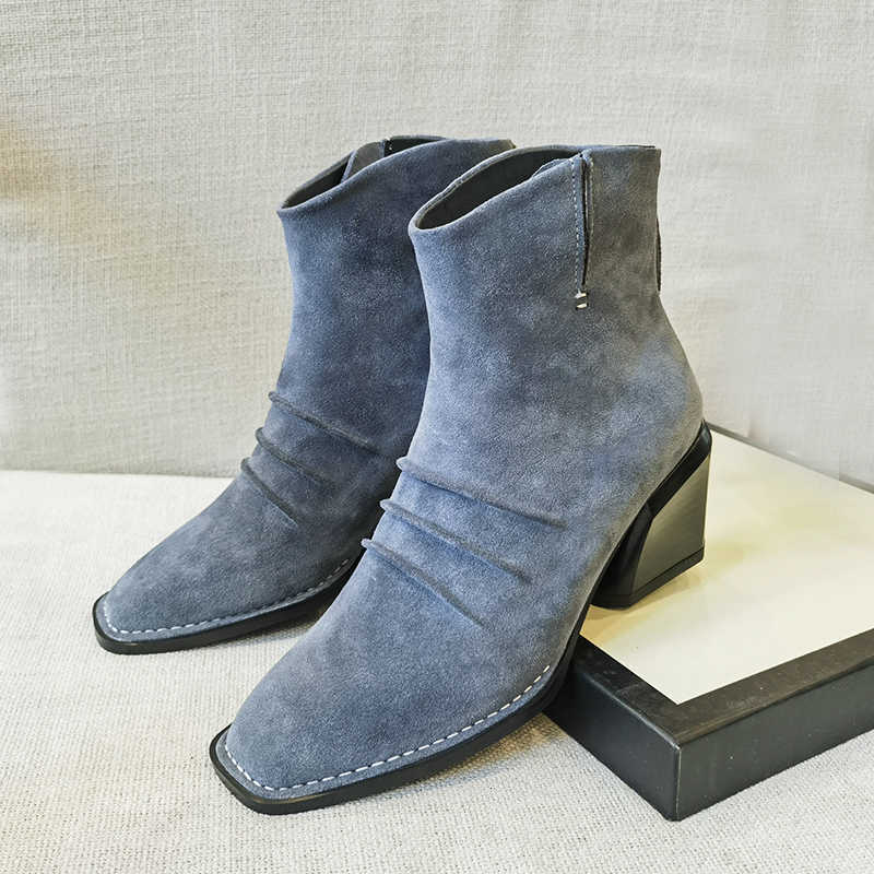 Autumn Woman Ankle Boots 2027 High-top Motorcycle Boots Zipper Genuine Leather Boots Outdoor Non-slip Cow Suede Casual Shoes D260916