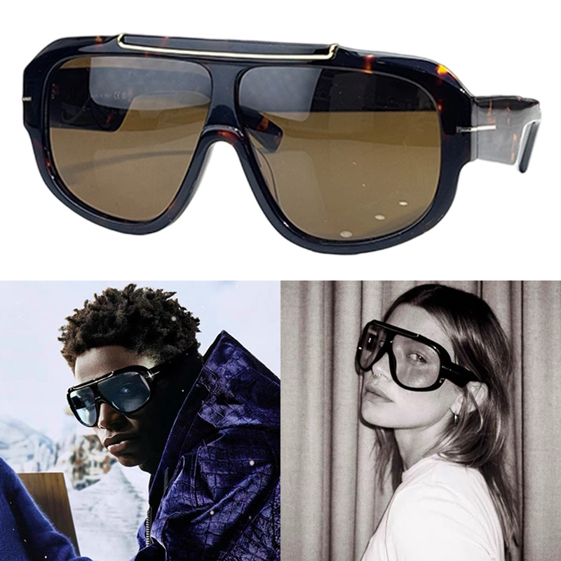 Lunettes de soleil surdimensionnées Shield FT1093 Monture en acétate tendance pour hommes et femmes Lentilles en nylon marron Camping en plein ai