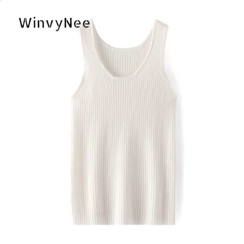 Tank WinvyNee Vest Women Knit Pure Wool Round Neck Sleeveless Ribbed Fabric Soft Daily Layer Fine Casual Trend Style C1733058W260915