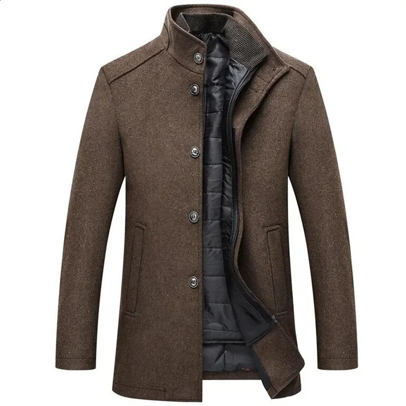 Men Winter Windbreaker Long Thick Wool Jackets Abrigo Hombre Man Stand Collar Single Breasted with Vest Woolen Coats 260916