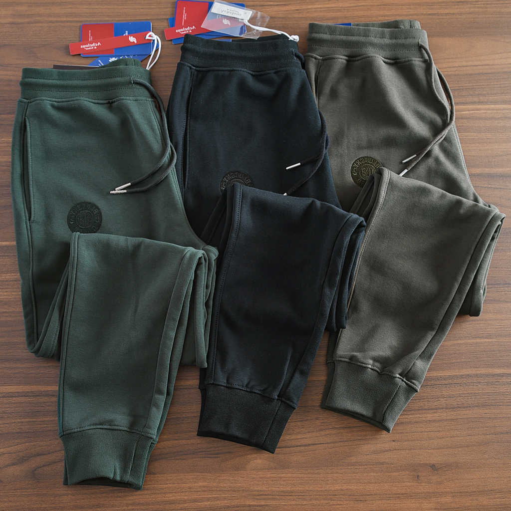 Terry American Retro Spring New Cloth Letter Embroidery Sweatpants Men's Simple Washed Drawstring Casual Sports Ankle-tied Pants D260916